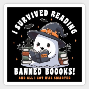 Halloween I Survived Reading Banned Boooks cute reading ghost Magnet